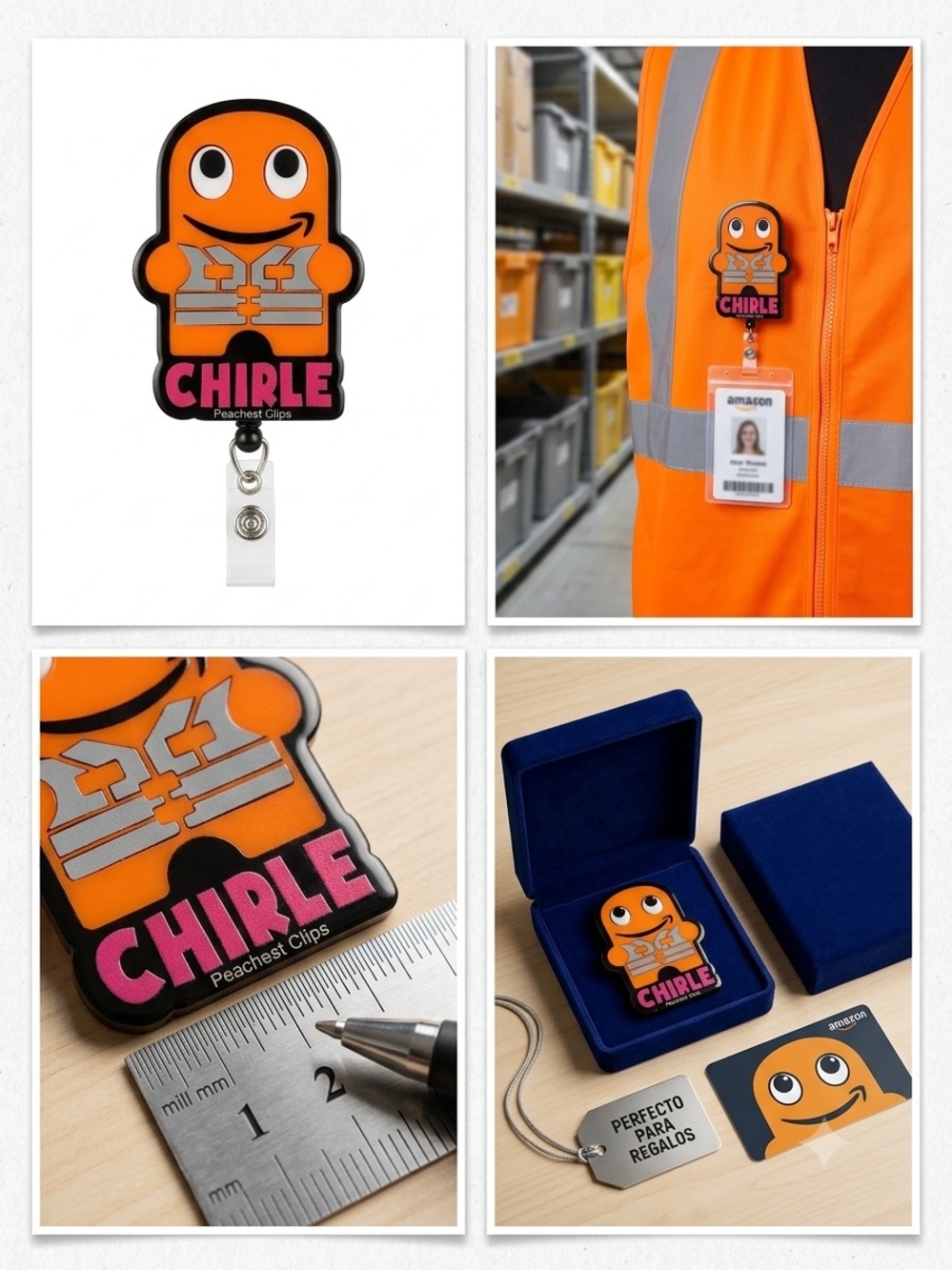 Amazon Peccy Orange Badge Reel ID Holder Customized name- Kids Accessories